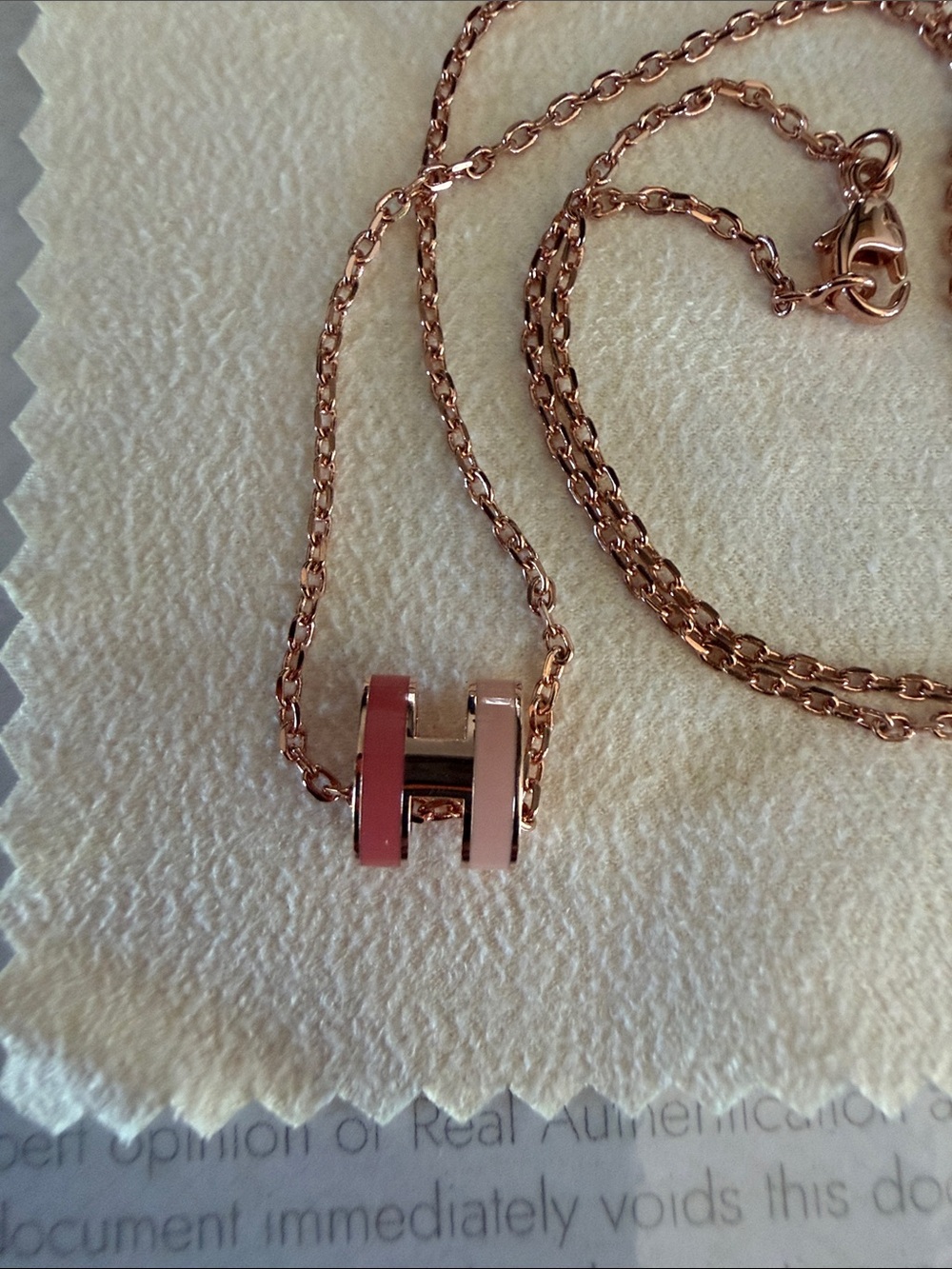 RARE Hermes Multi-pink Rose Gold H Charm Necklace 15” necklace - Picture 2 of 5